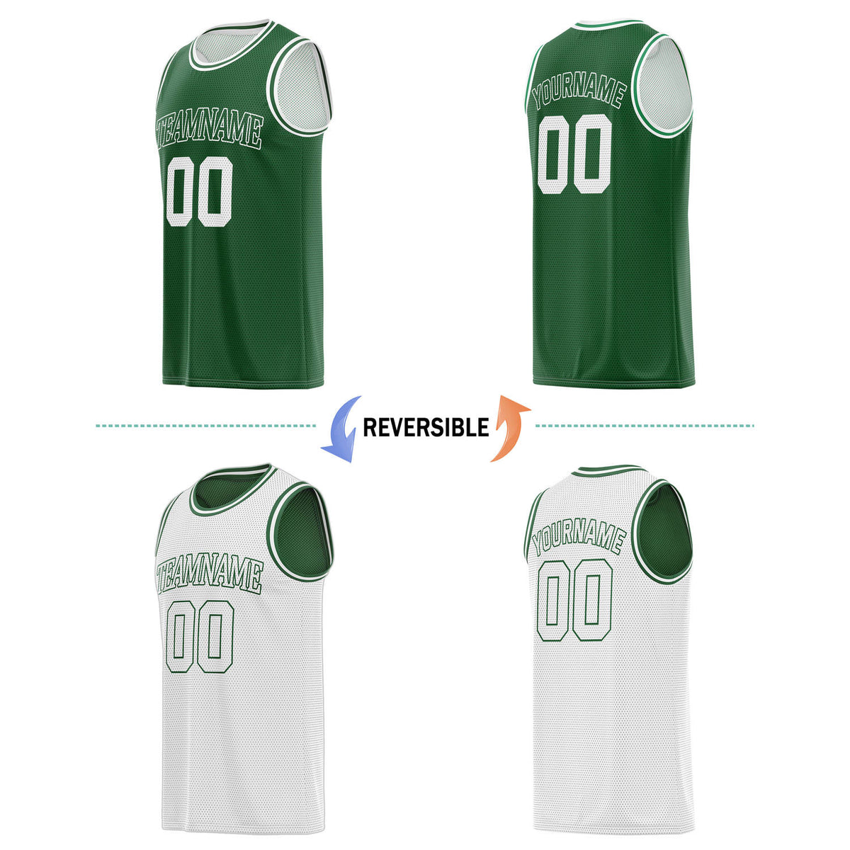 Custom Reversible Forest Green & White Basketball Jersey | Personalized Team Name & Number - Vosoli