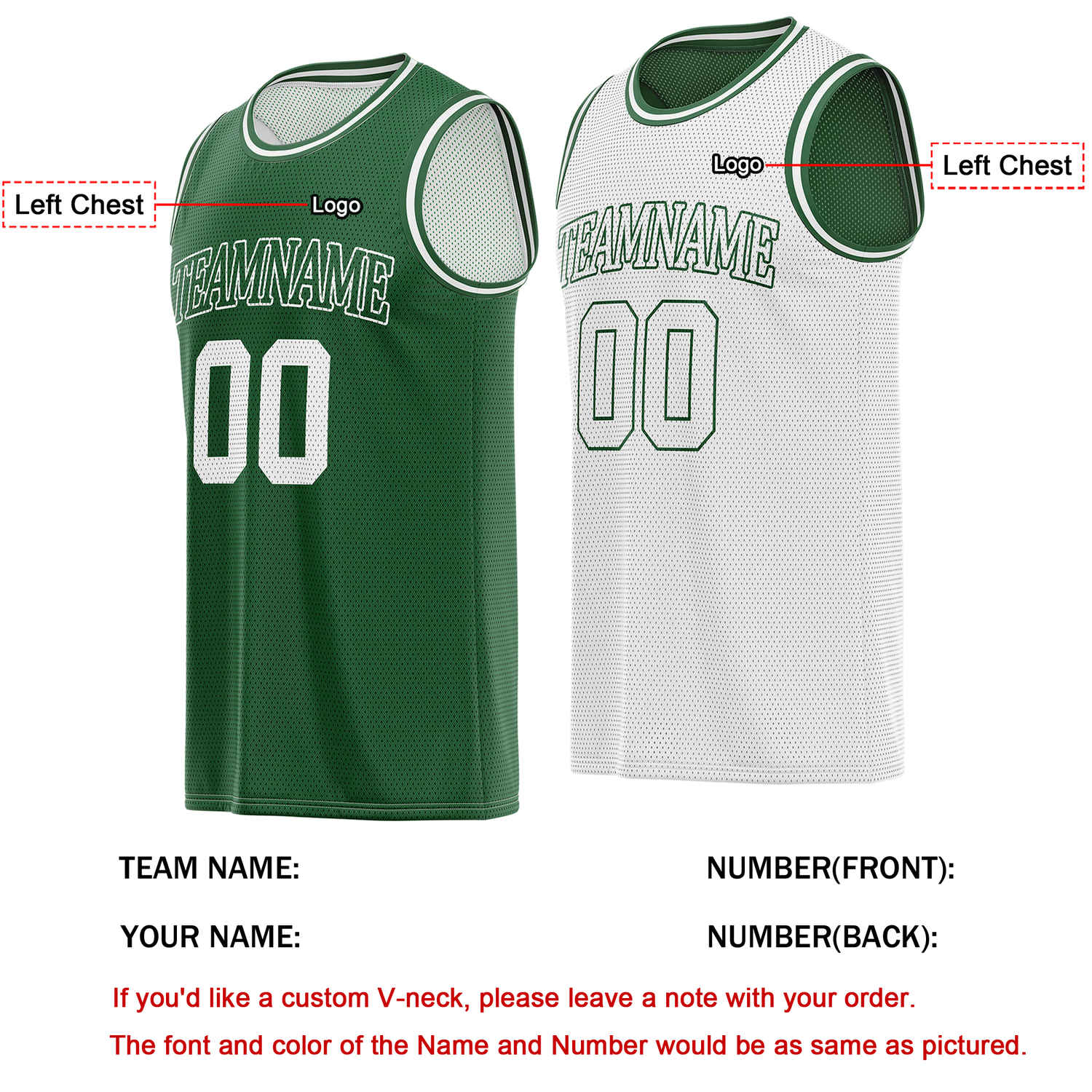 Custom Reversible Forest Green & White Basketball Jersey | Personalized Team Name & Number - Vosoli