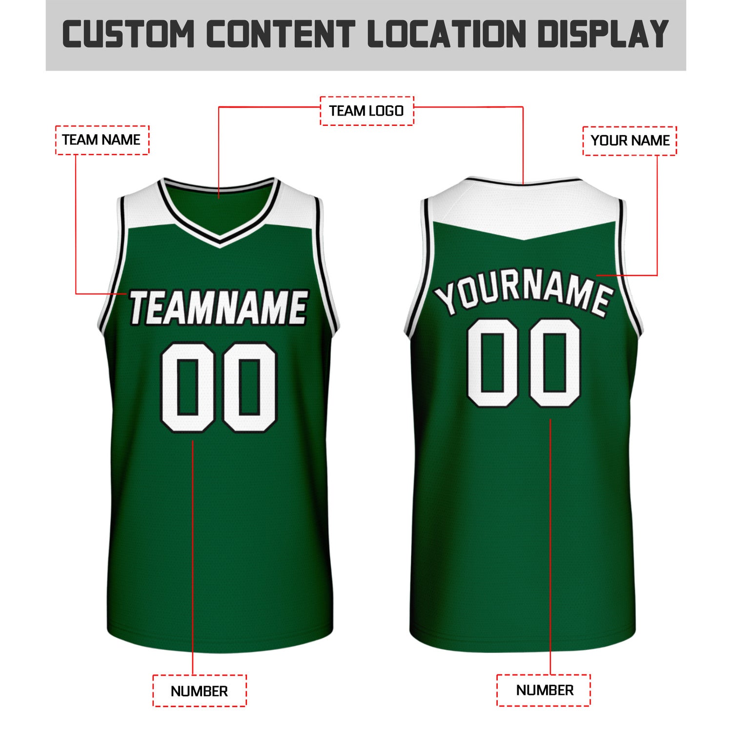 Custom Reversible Forest Green & White Mesh Basketball Jersey | Personalized Team Jersey | Vosoli