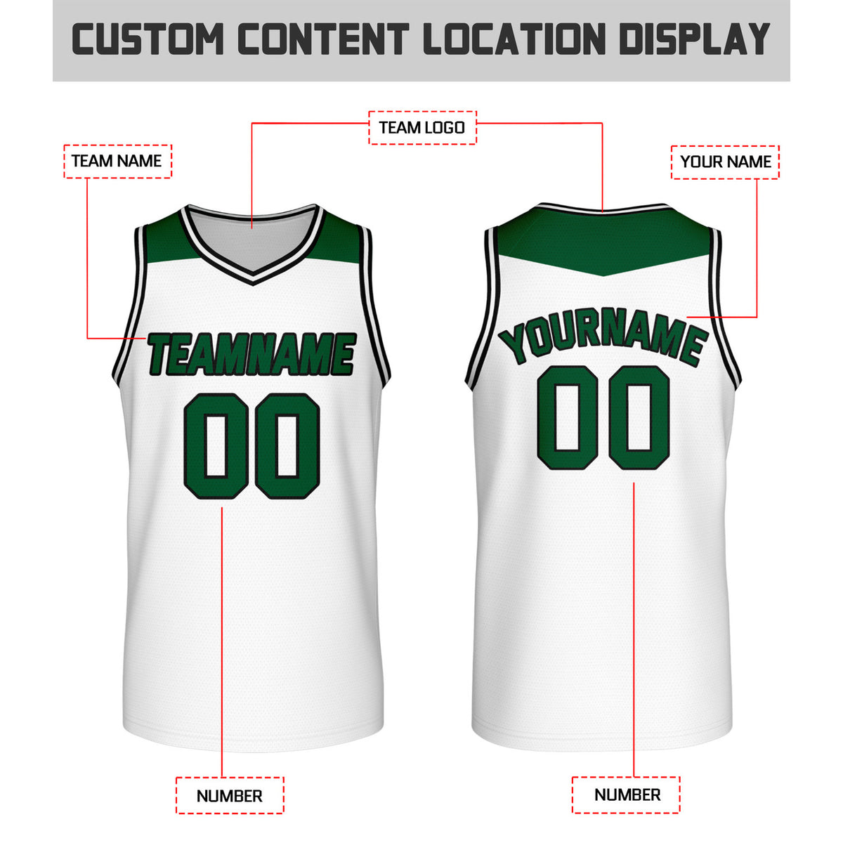 Custom Reversible Forest Green & White Mesh Basketball Jersey | Personalized Team Jersey | Vosoli