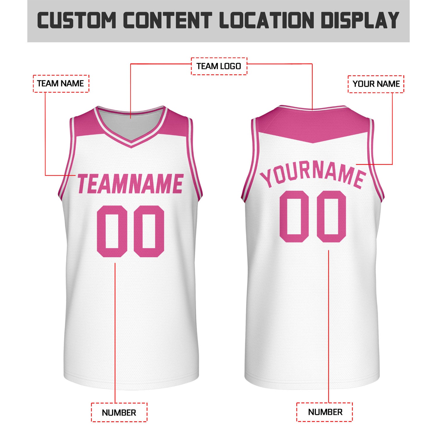 Custom Reversible Fuchsia & White Mesh Basketball Jersey | Personalized Team Jersey | Vosoli