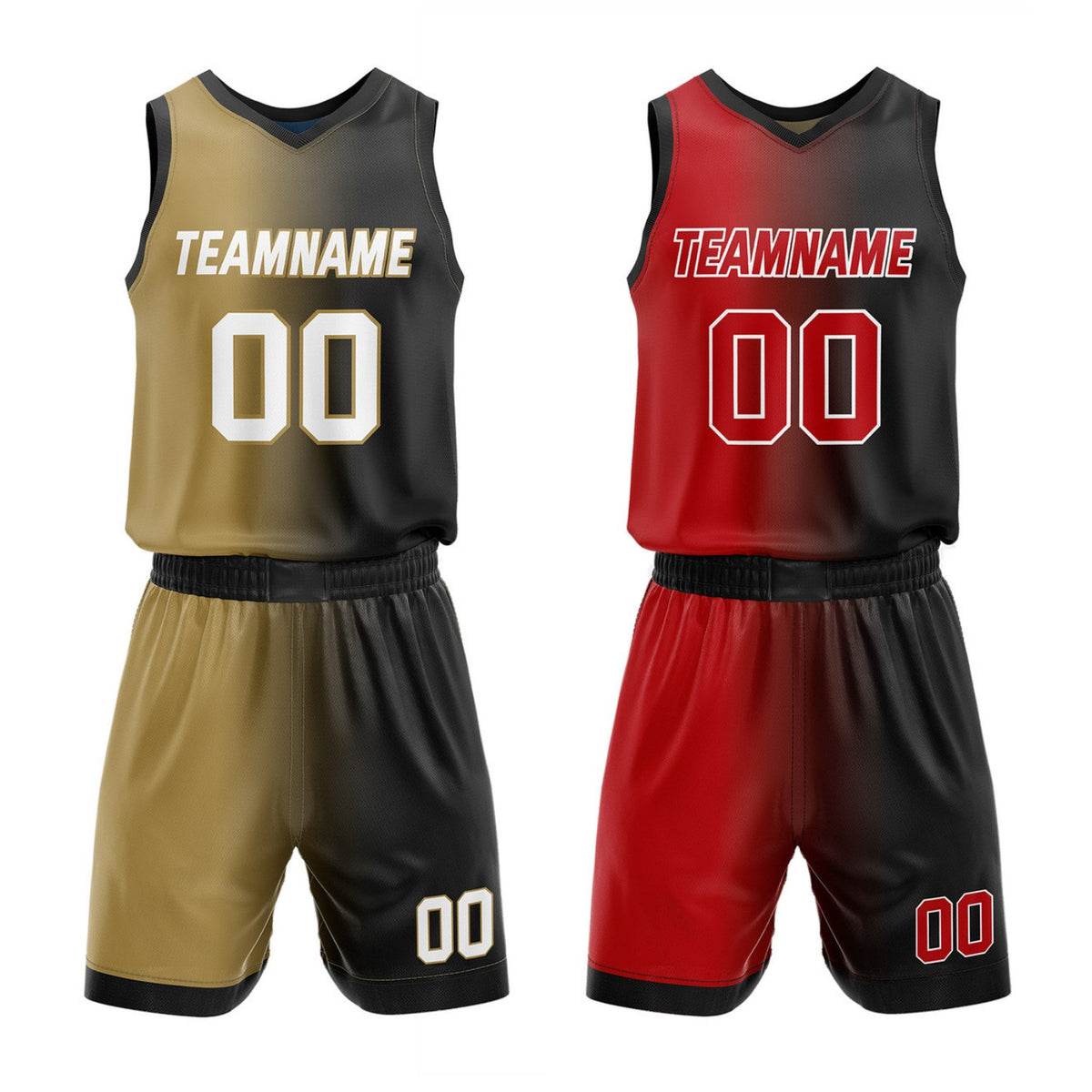 Custom Reversible Gold Black Red Basketball Uniform Set | Team &amp; Player Name - Vosoli