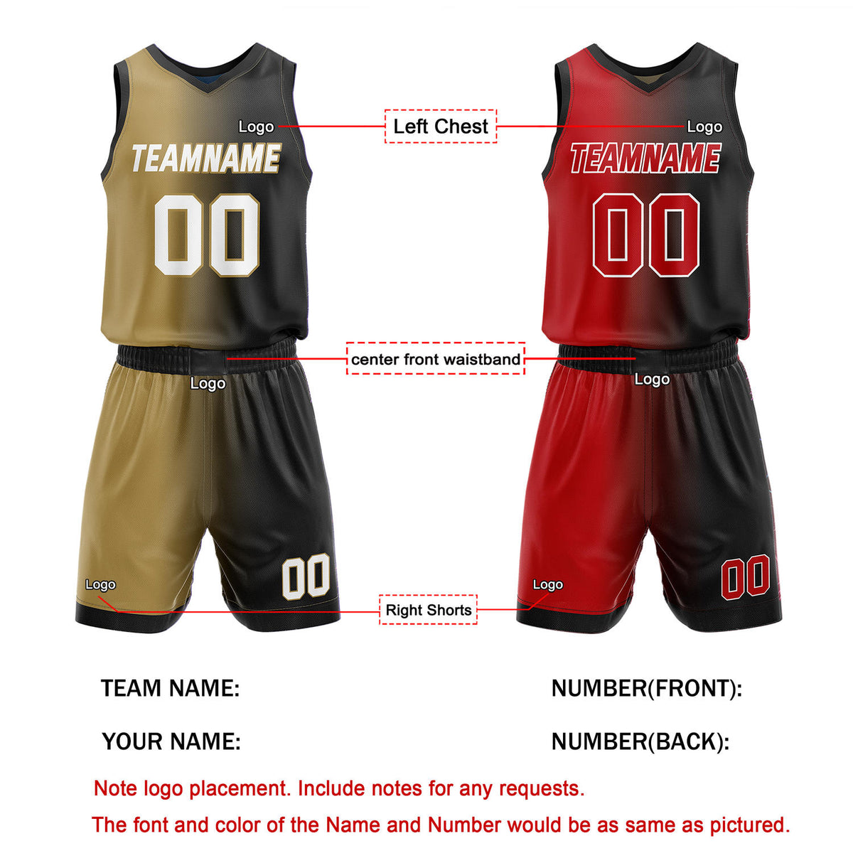 Custom Reversible Gold Black Red Basketball Uniform Set | Team & Player Name - Vosoli