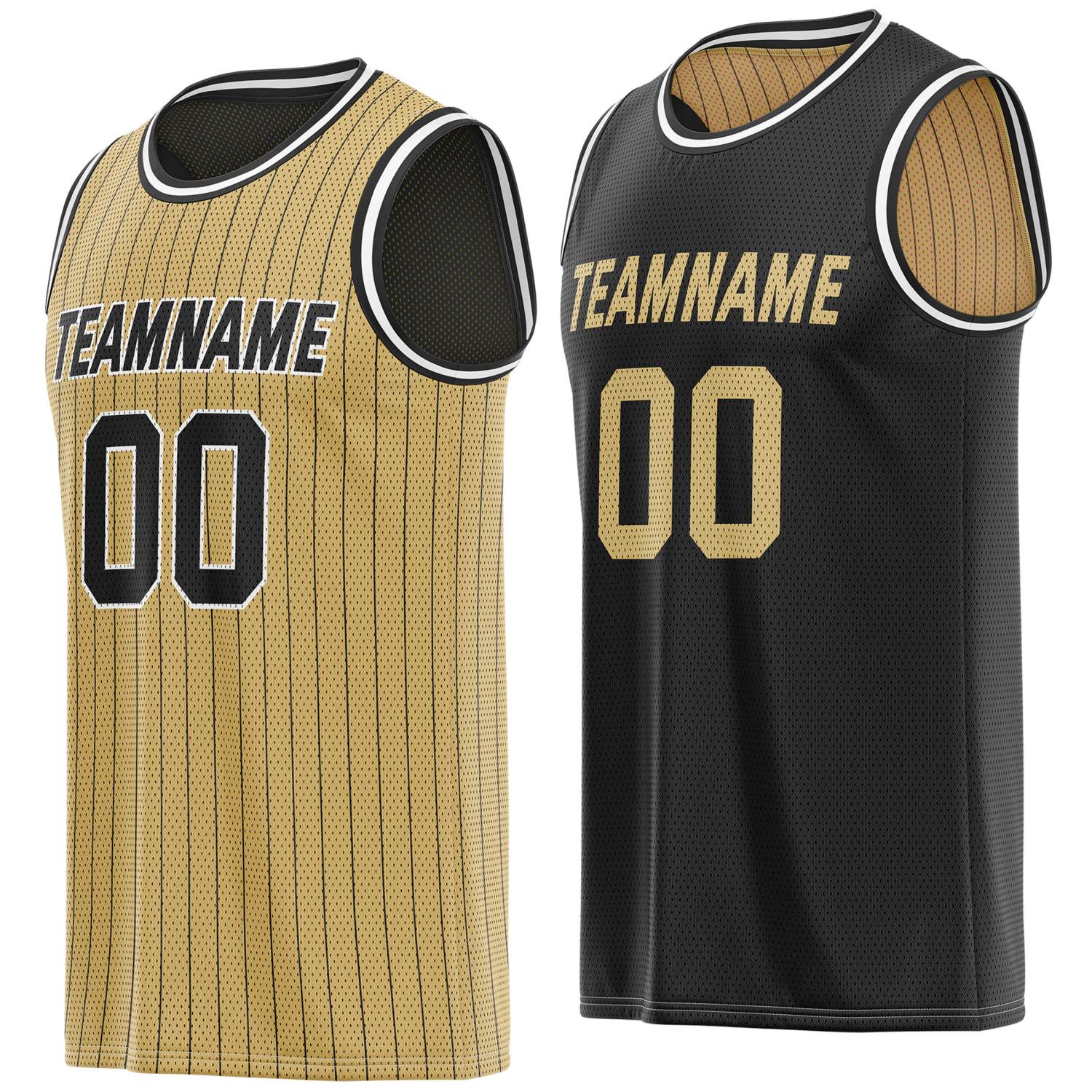 Custom Reversible Gold Black Striped Mesh Basketball Jersey | Team & Player Name - Vosoli