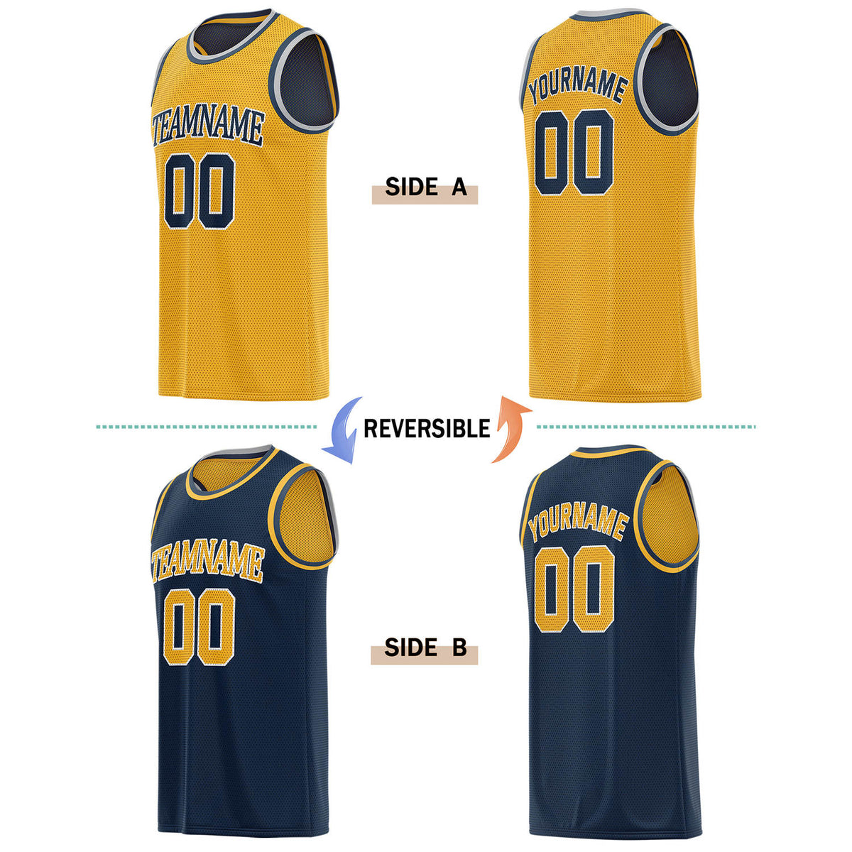 Custom Reversible Gold & Navy Basketball Jersey | Personalized for Team Sports - Vosoli