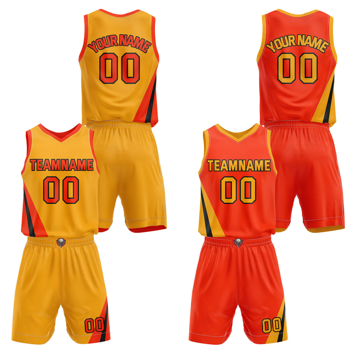 Custom Reversible Gold Orange Basketball Uniform Set | Team &amp; Player Name - Vosoli