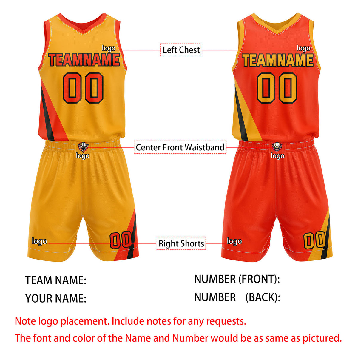 Custom Reversible Gold Orange Basketball Uniform Set | Team & Player Name - Vosoli