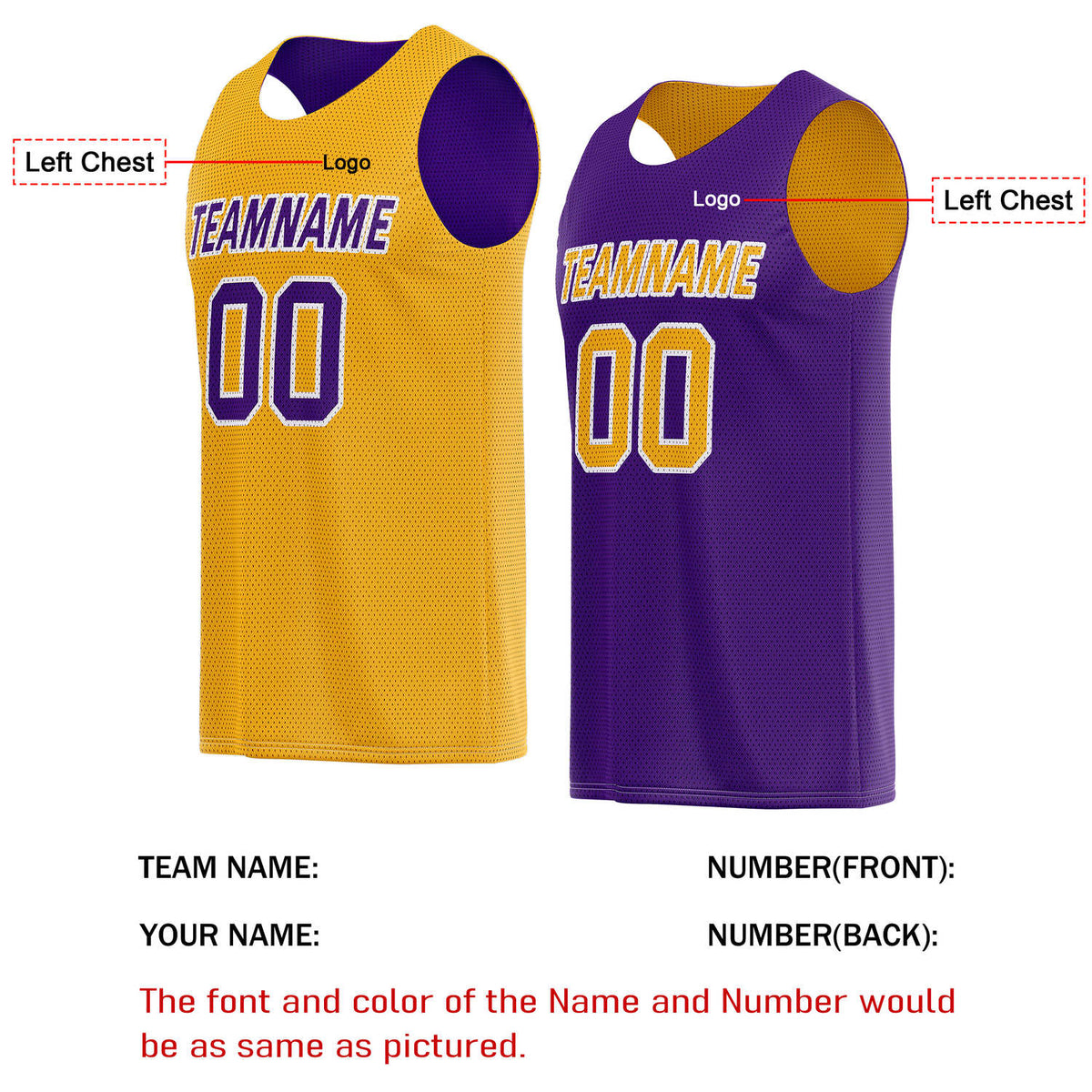 Custom Reversible Gold & Purple Basketball Jersey | Personalized Team Name & Number - Vosoli