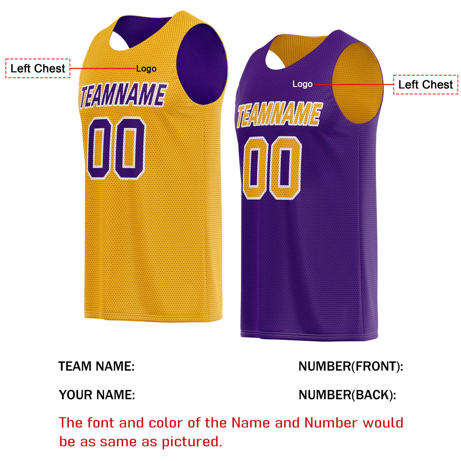 Custom Reversible Gold & Purple Basketball Jersey | Personalized Team Name & Number - Vosoli