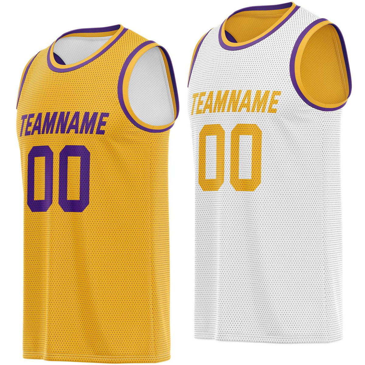 Custom reversible gold white accented basketball jersey, personalized team name number Logo breathable Mesh sports top for men women youth game practice - Vosoli