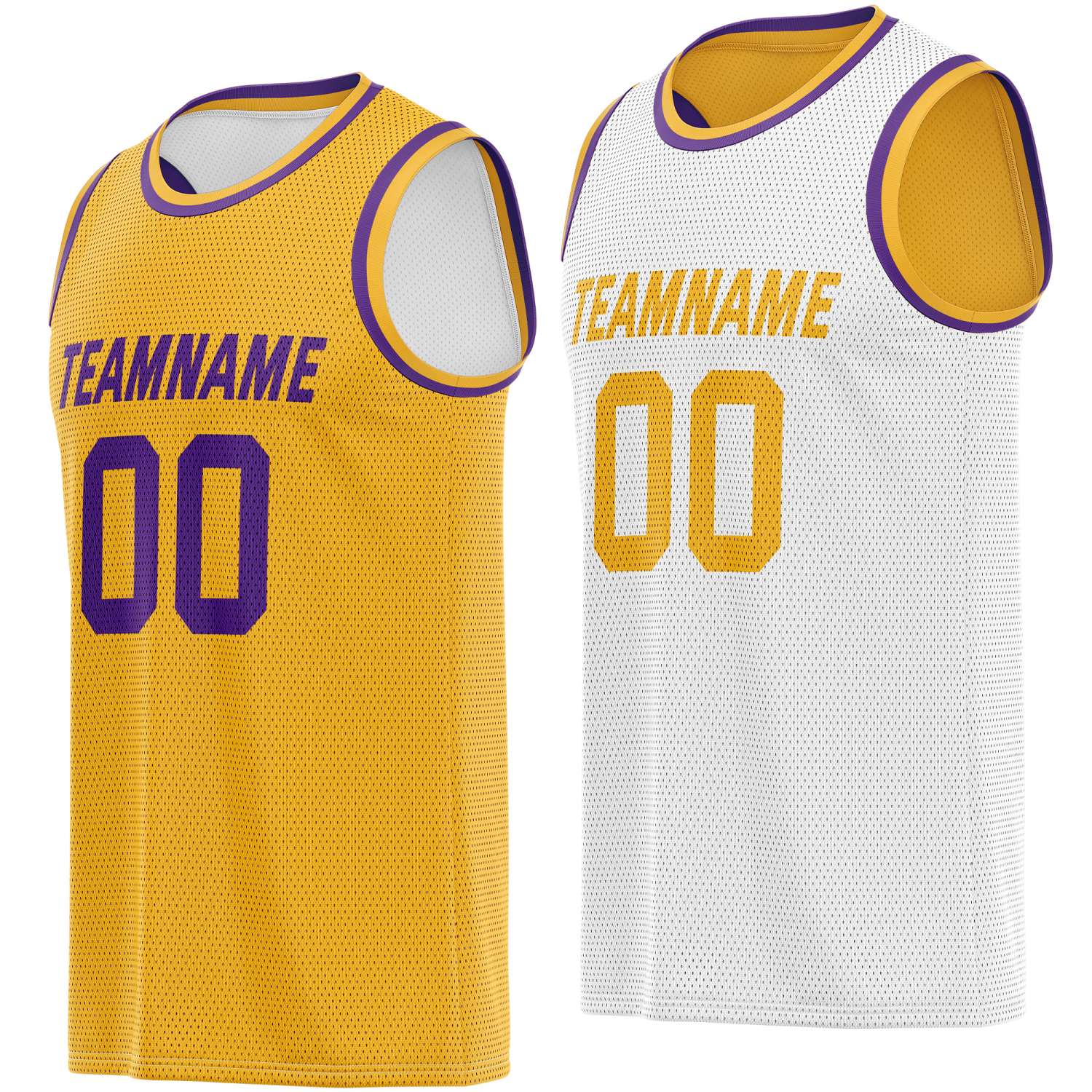 Custom reversible gold white accented basketball jersey, personalized team name number Logo breathable Mesh sports top for men women youth game practice - Vosoli