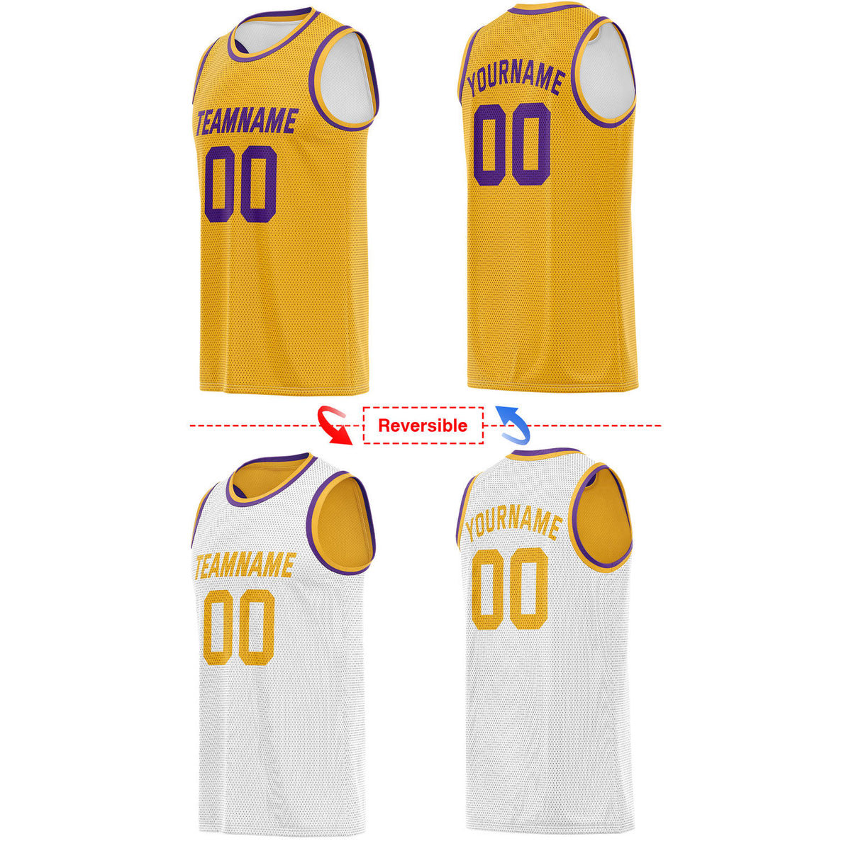 Custom Reversible Gold & White Accented Mesh Basketball Jersey | Personalized Team Jersey | Vosoli