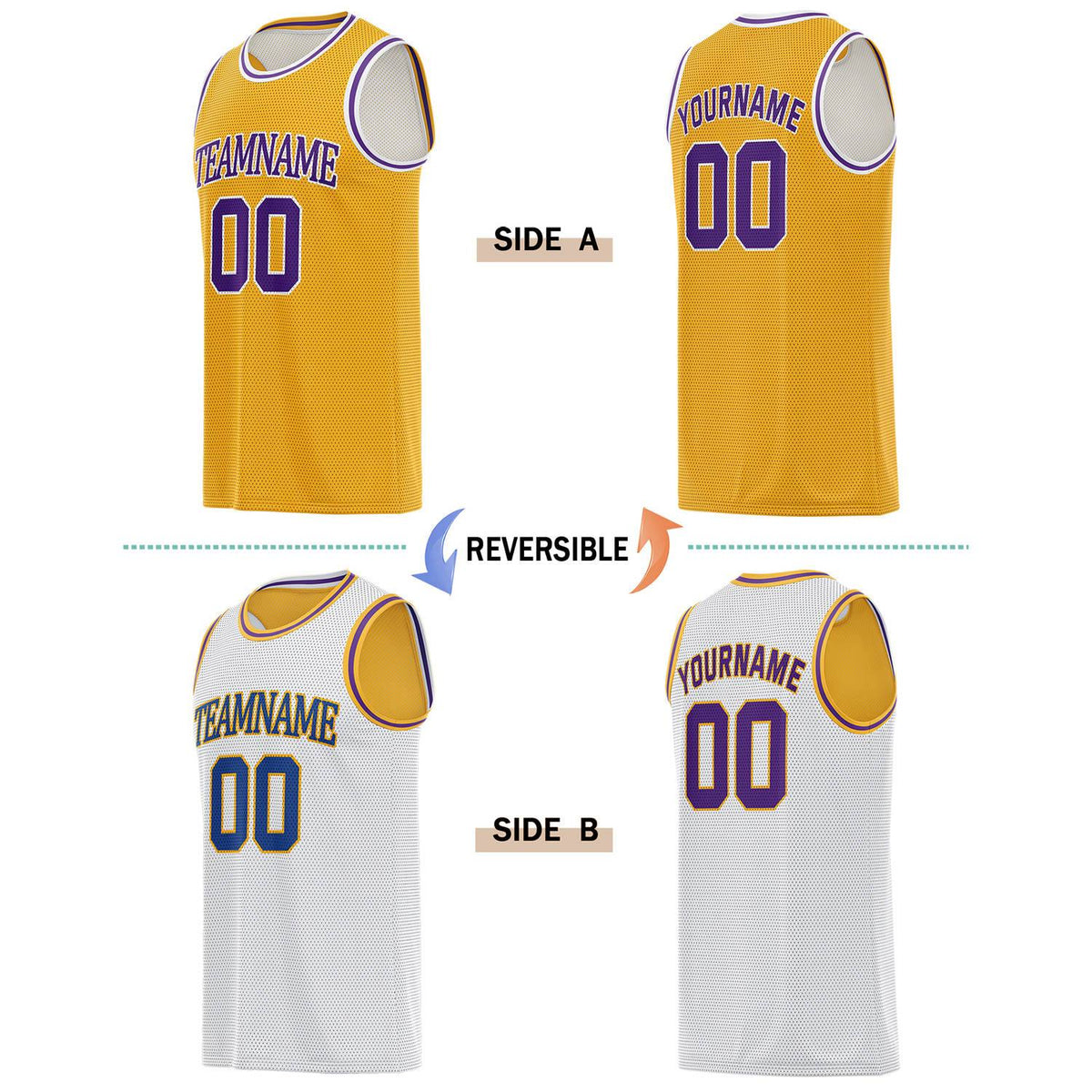 Custom Reversible Gold & White Basketball Jersey | Personalized for Team Sports - Vosoli