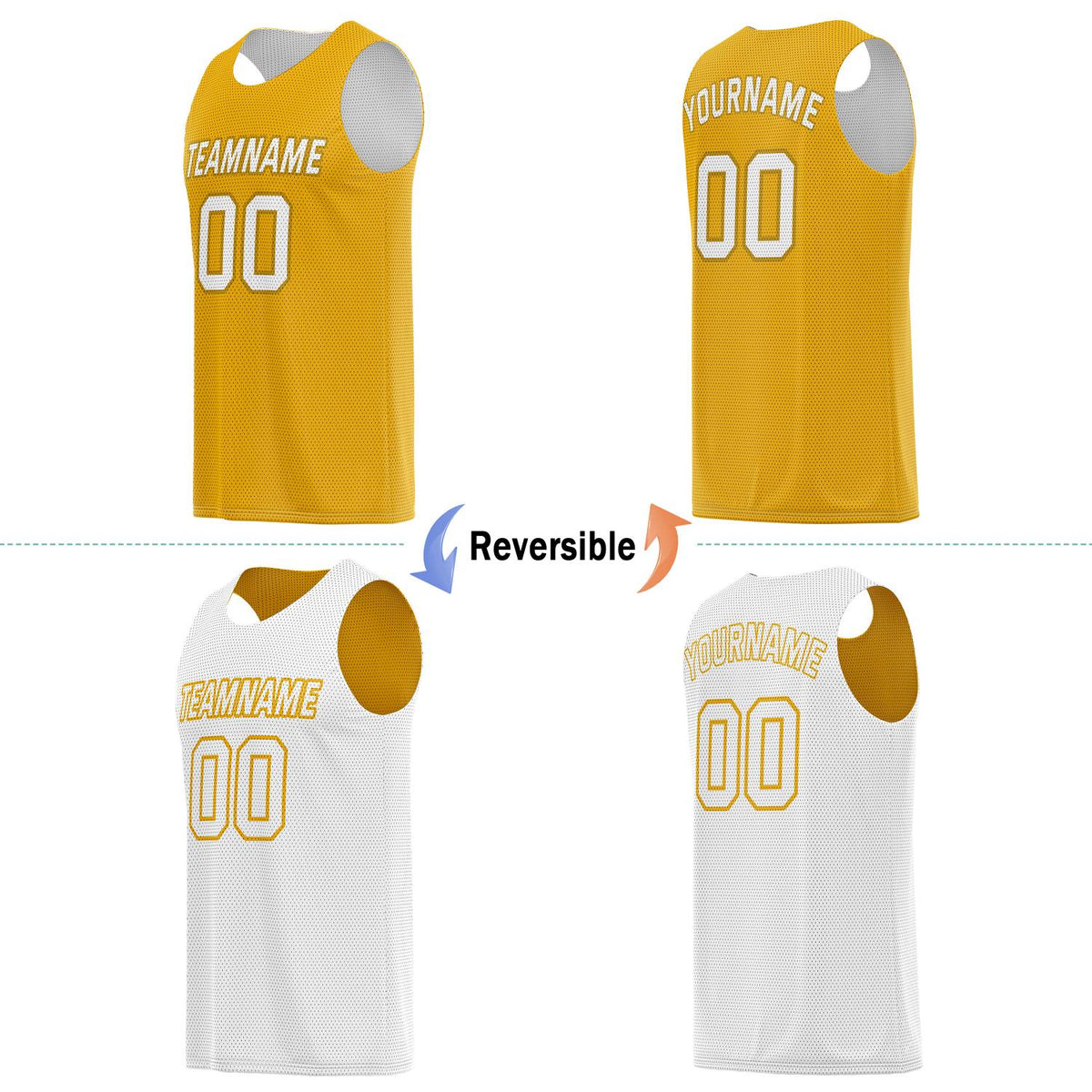 Custom Reversible Gold & White Basketball Jersey | Personalized for Team Sports - Vosoli