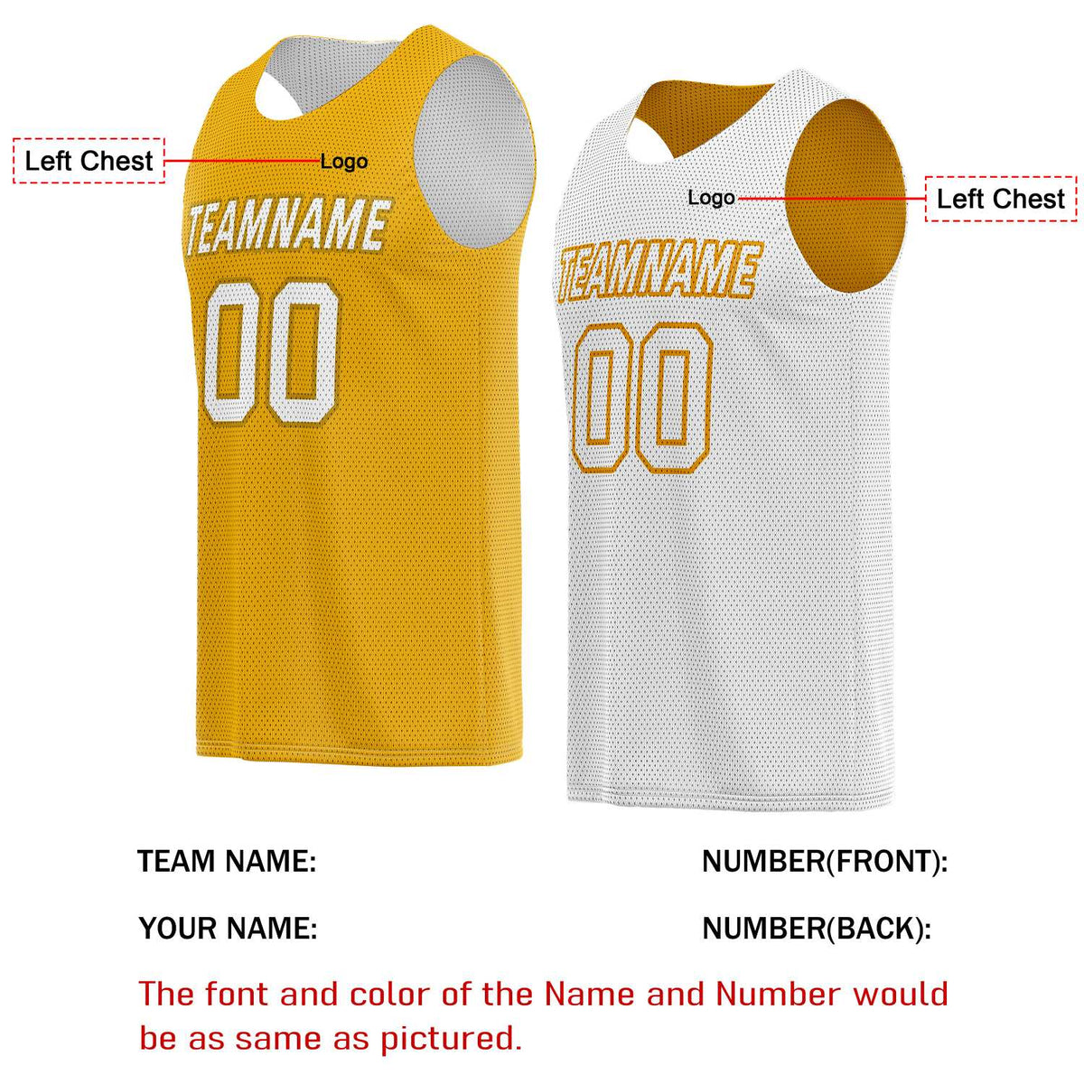 Custom Reversible Gold & White Basketball Jersey | Personalized for Team Sports - Vosoli