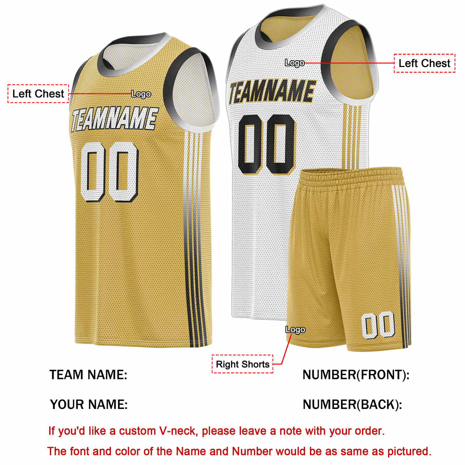 Custom Reversible Gold White Basketball Uniform Set | Team & Player Name - Vosoli