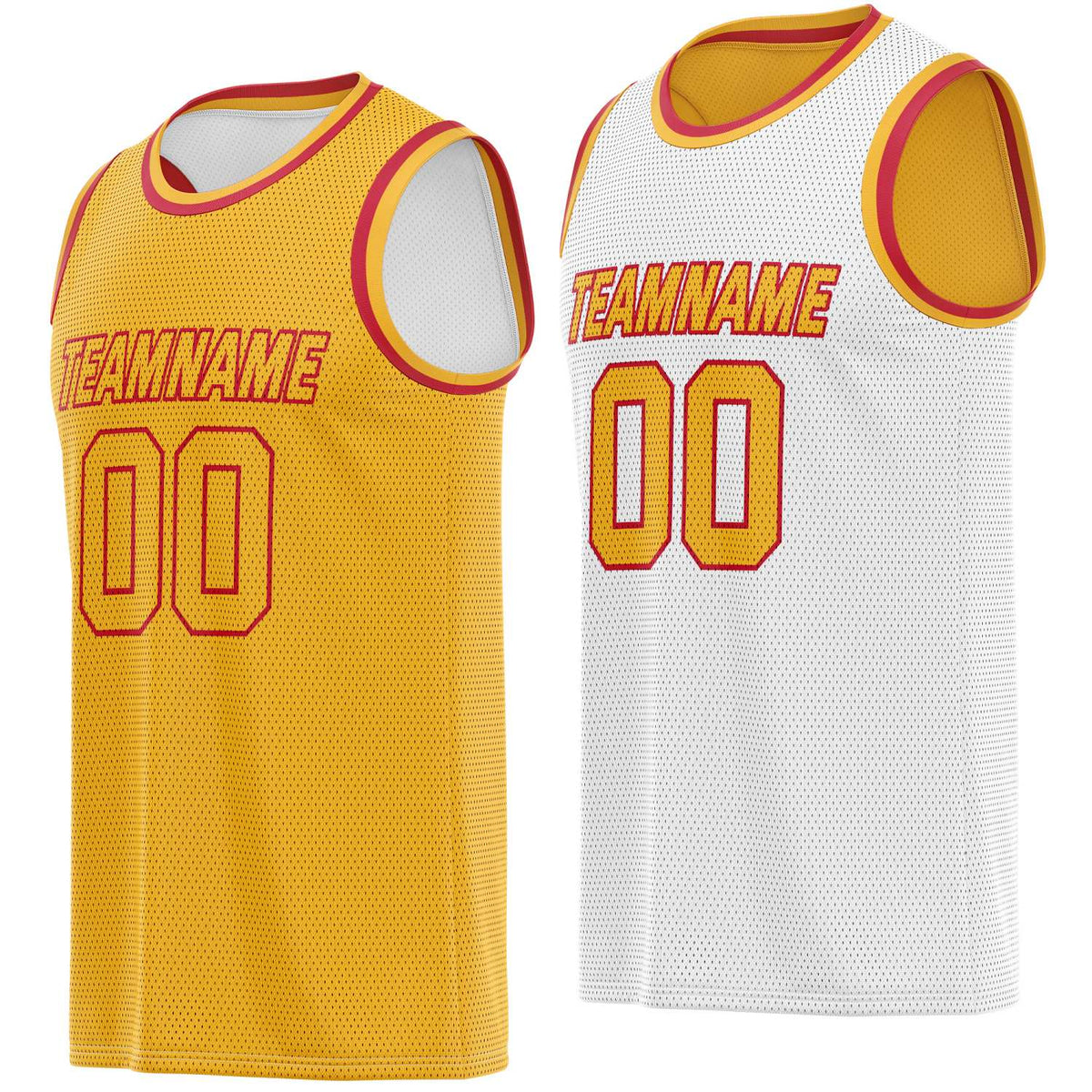 Custom reversible gold white basketball jersey, personalized team name number Logo breathable Mesh sports top for men women youth game practice - Vosoli