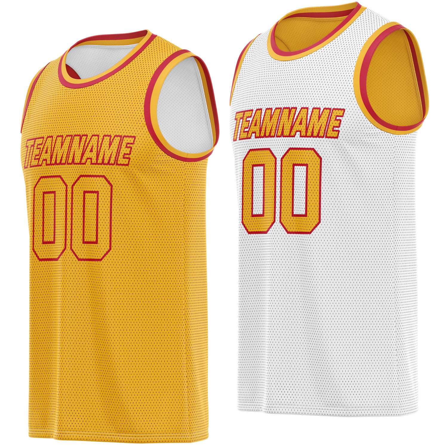 Custom reversible gold white basketball jersey, personalized team name number Logo breathable Mesh sports top for men women youth game practice - Vosoli