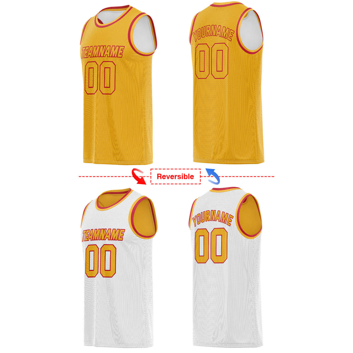 Custom Reversible Gold & White Mesh Basketball Jersey | Personalized Team Jersey | Vosoli