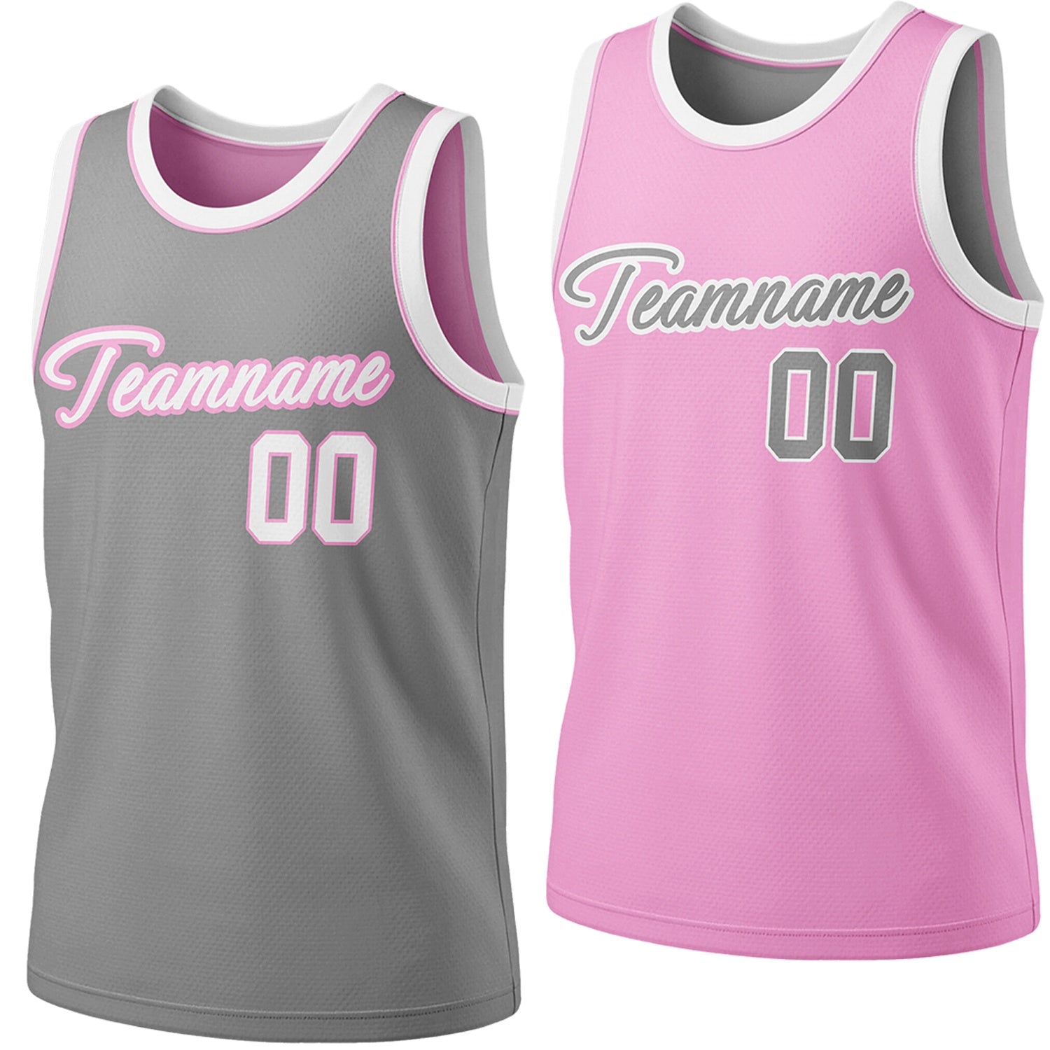 Custom reversible gray & pink basketball jersey, personalized script team name number Logo breathable sports top for men women youth Adult game practice - Vosoli