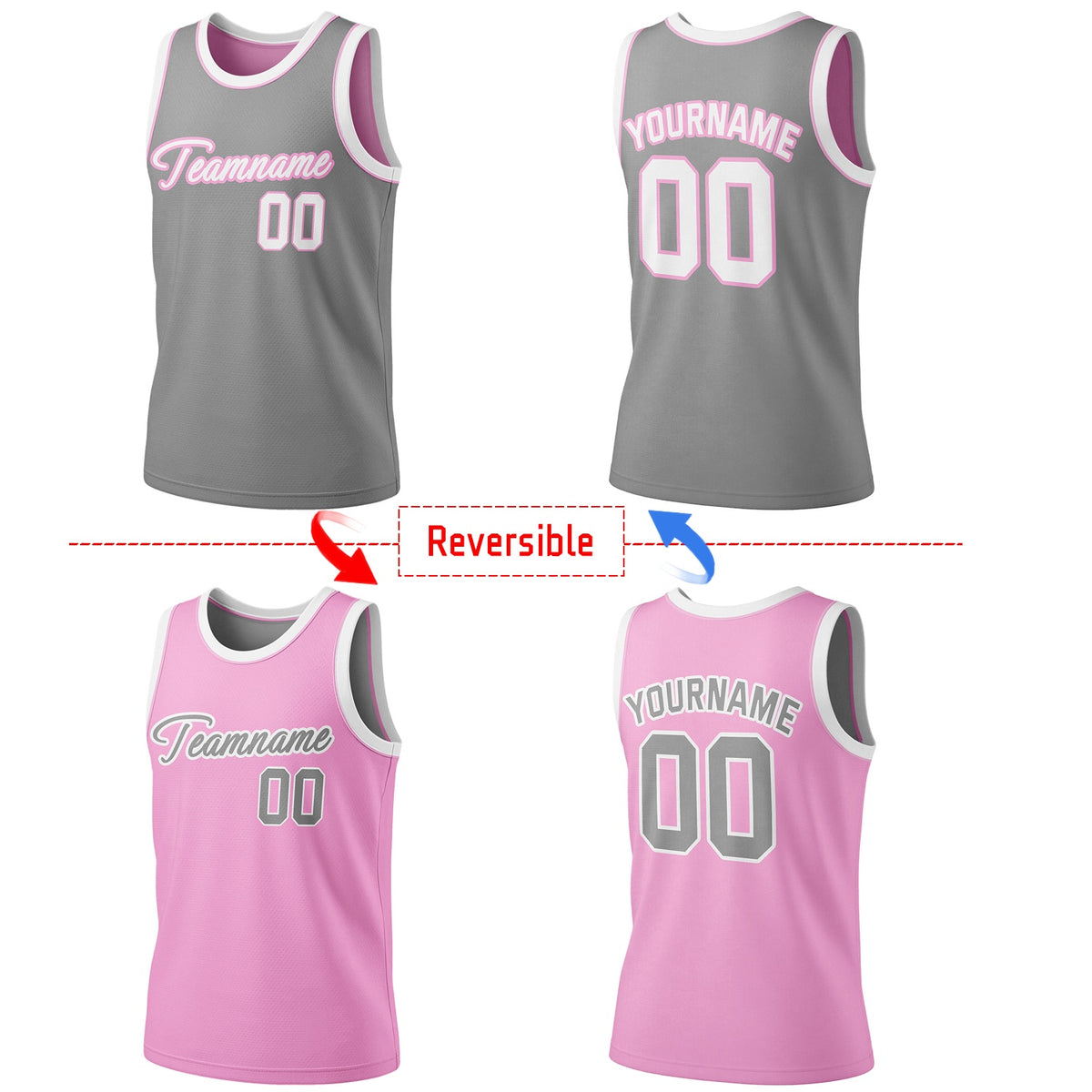 Custom Reversible Gray & Pink Basketball Jersey | Personalized Team Jersey | Vosoli