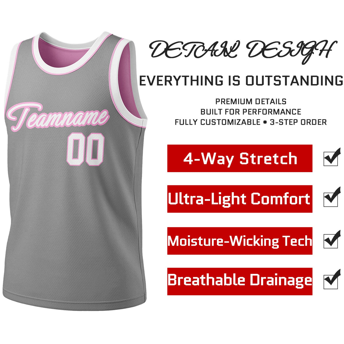 Custom Reversible Gray & Pink Basketball Jersey | Personalized Team Jersey | Vosoli