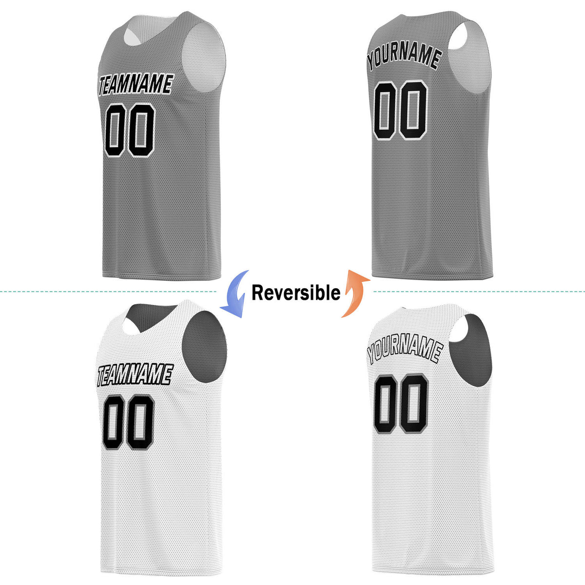 Custom Reversible Gray & White Basketball Jersey | Personalized for Team Sports - Vosoli