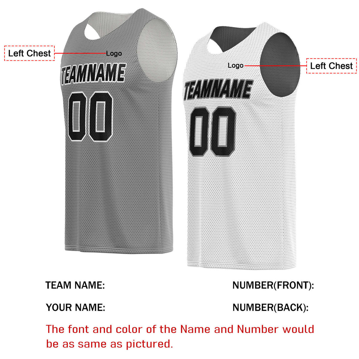 Custom Reversible Gray & White Basketball Jersey | Personalized for Team Sports - Vosoli
