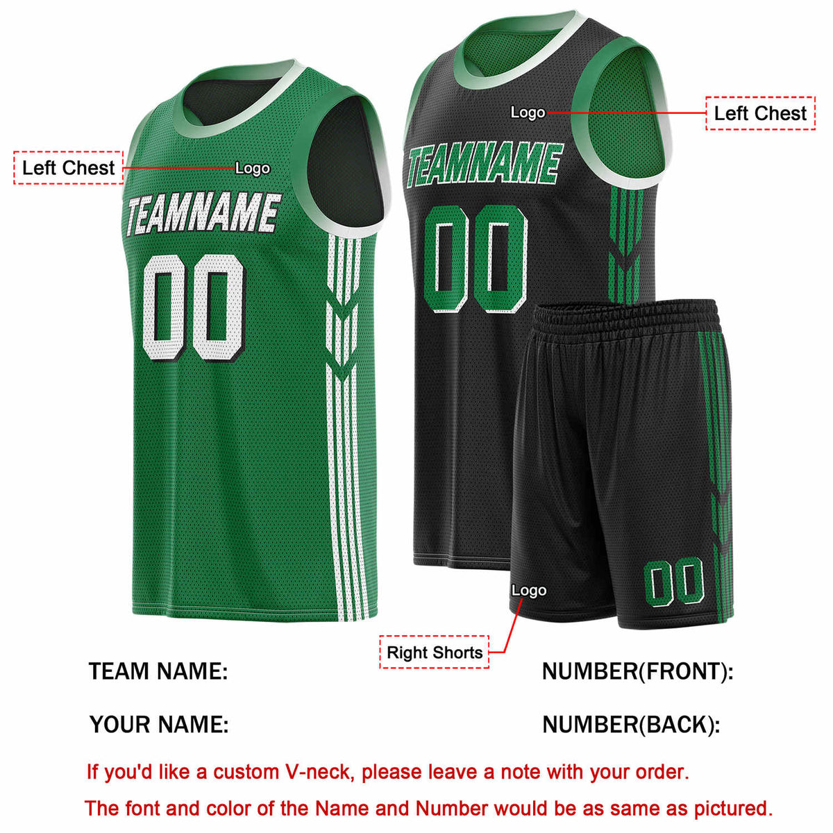 Custom Reversible Green Black Basketball Uniform Set | Team & Player Name - Vosoli