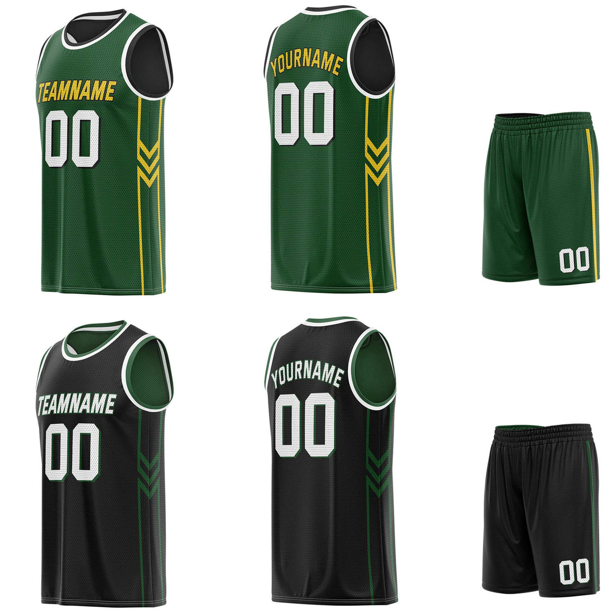 Custom reversible  green &amp; black basketball uniform set, personalized with team name number and logo, breathable mesh fabric for men women youth game practice - Vosoli