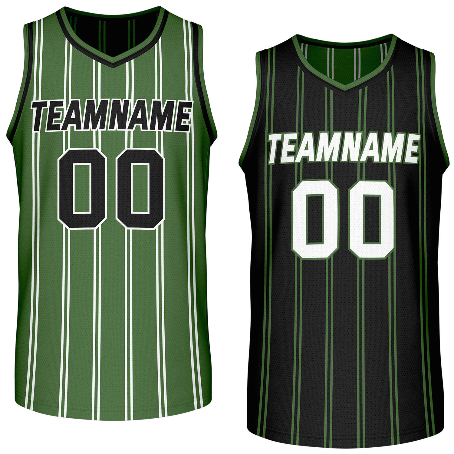 Custom Reversible Green Black Striped Basketball Jersey | Team Name & Number - Vosoli