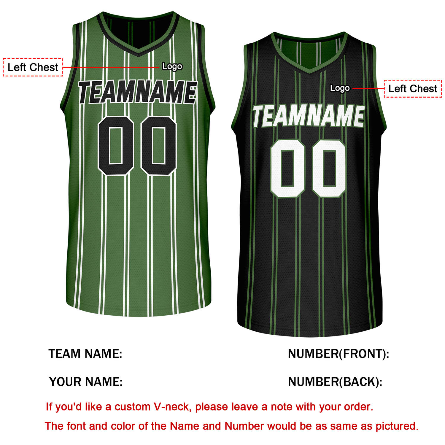 Custom Reversible Green Black Striped Basketball Jersey | Team Name & Number - Vosoli