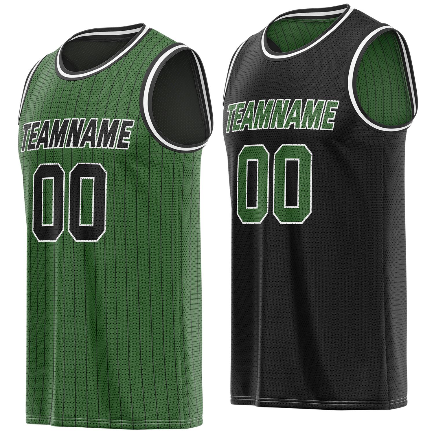 Custom Reversible Green Black Striped Mesh Basketball Jersey | Team & Player Name - Vosoli
