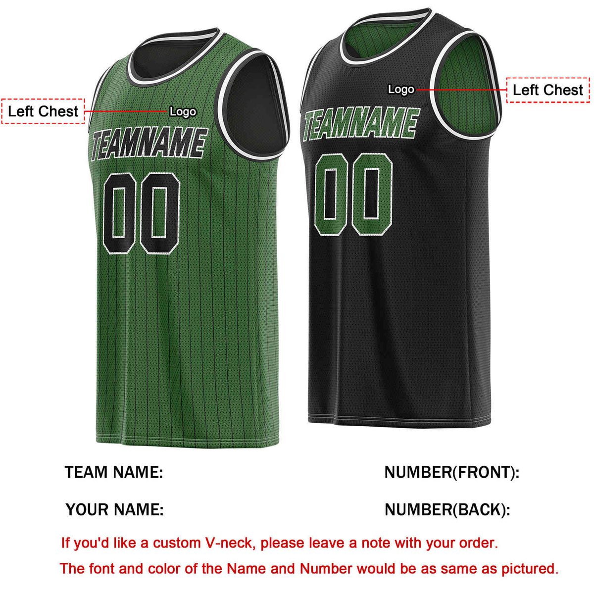 Custom Reversible Green Black Striped Mesh Basketball Jersey | Team & Player Name - Vosoli