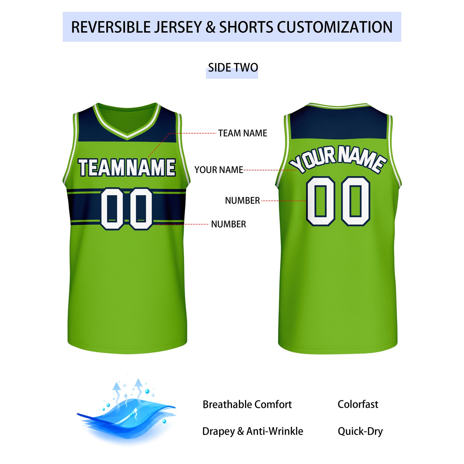 Custom Reversible Green Blue Block Basketball Jersey | Team & Player Name - Vosoli