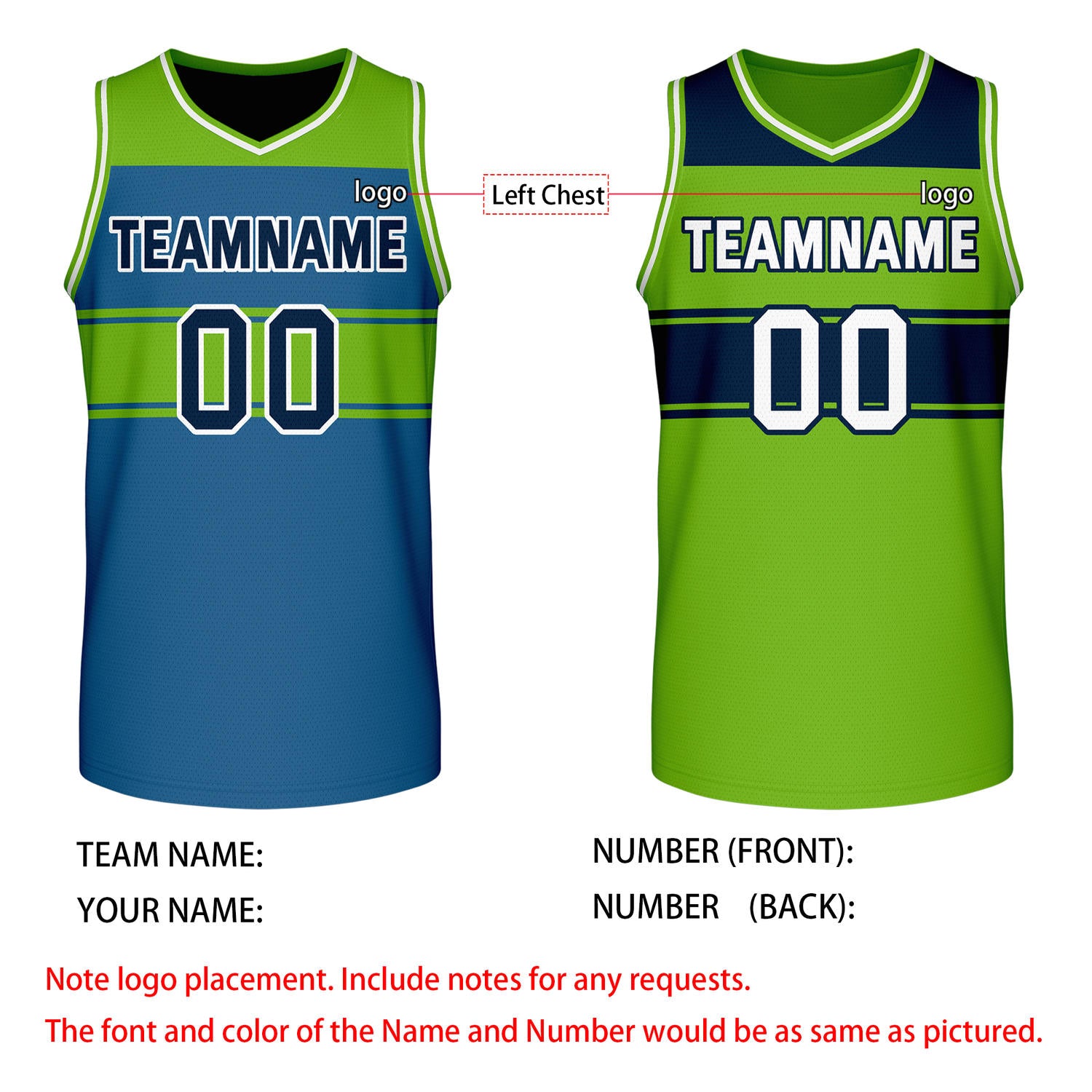Custom Reversible Green Blue Block Basketball Jersey | Team & Player Name - Vosoli