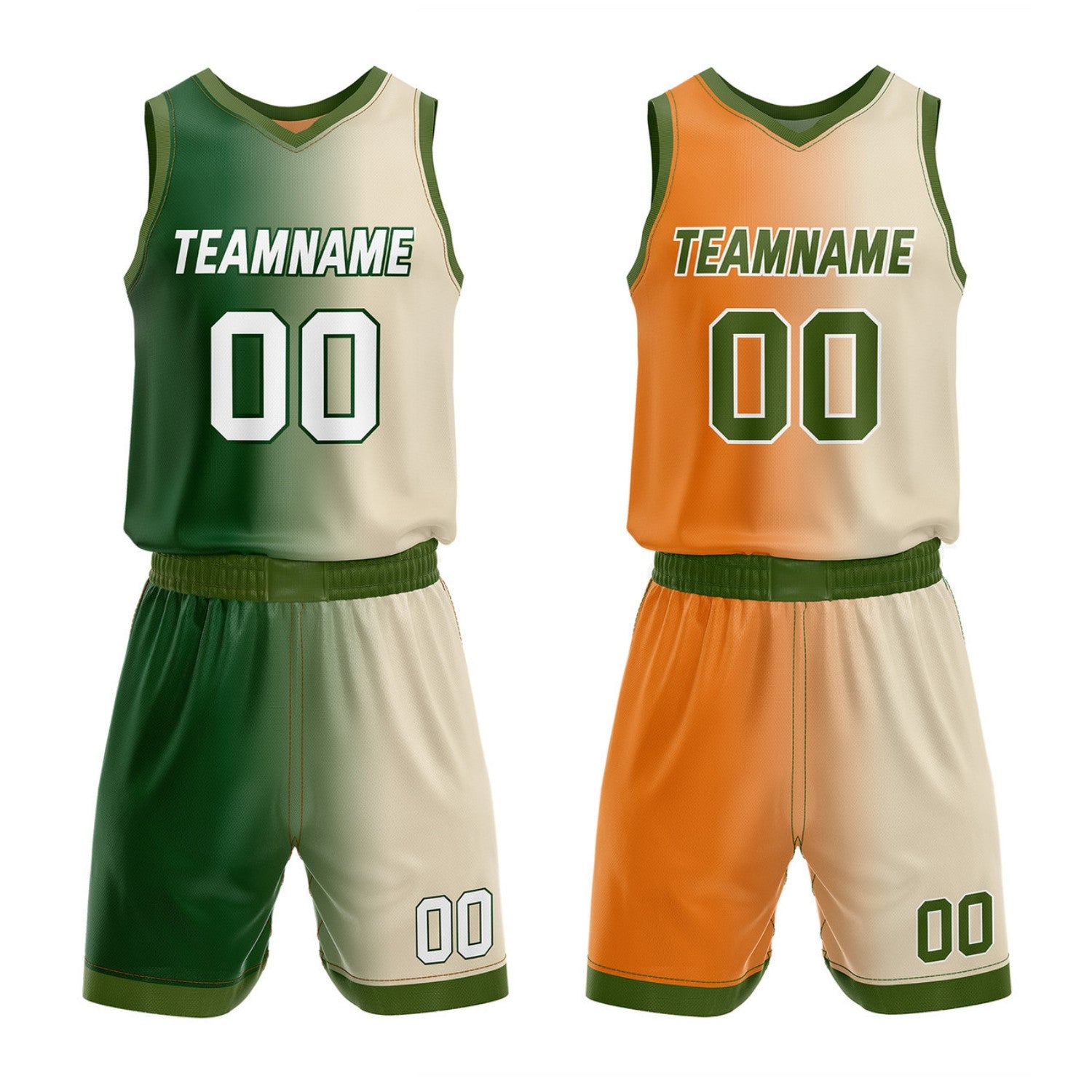 Custom Reversible Green Cream Orange Basketball Uniform Set | Team & Player Name - Vosoli