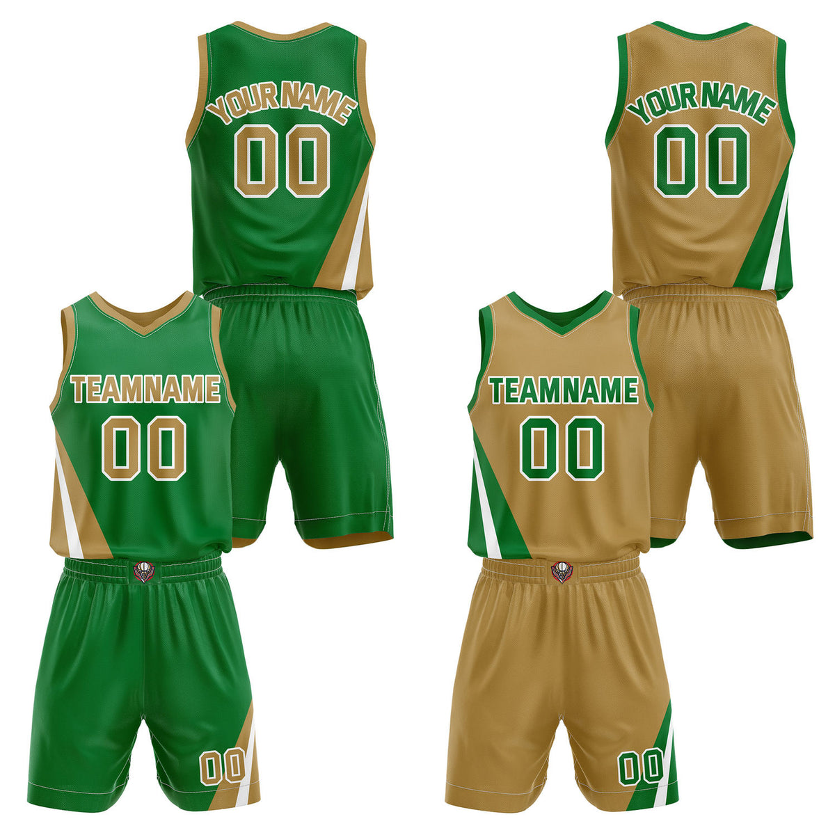 Custom Reversible Green Gold Basketball Uniform Set | Team &amp; Player Name - Vosoli