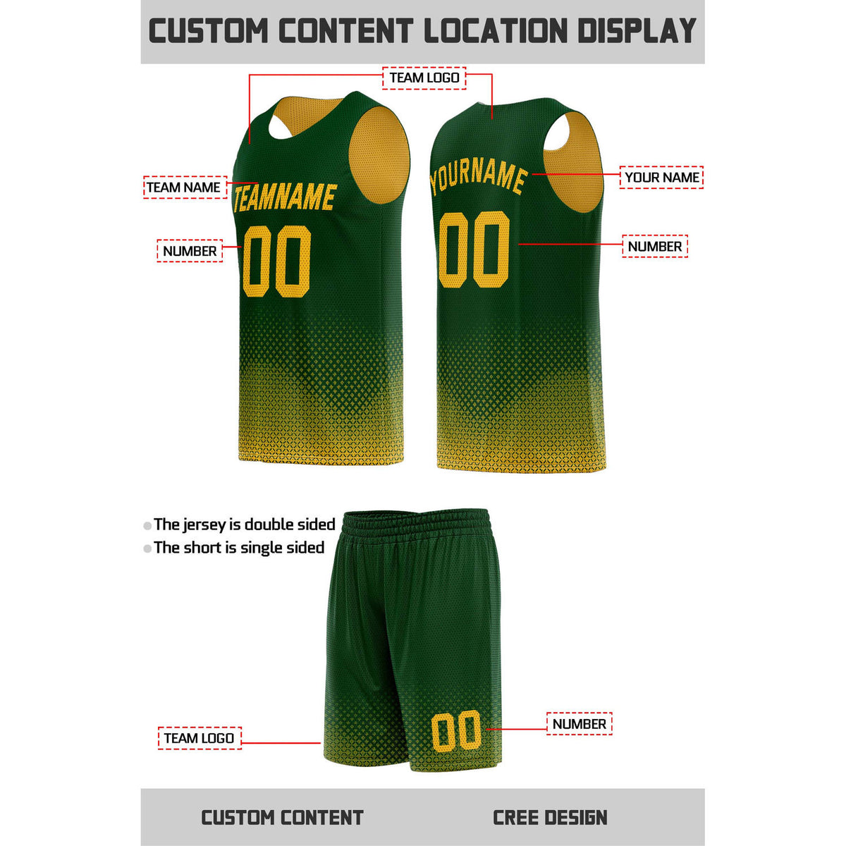 Custom Reversible Green & Gold Mesh Basketball Uniform | Personalized Team Set | Vosoli