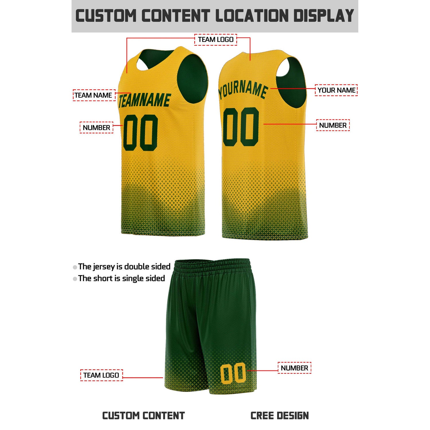 Custom Reversible Green & Gold Mesh Basketball Uniform | Personalized Team Set | Vosoli