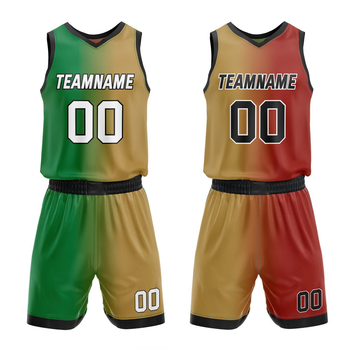 Custom Reversible Green Gold Red Basketball Uniform Set | Team & Player Name - Vosoli