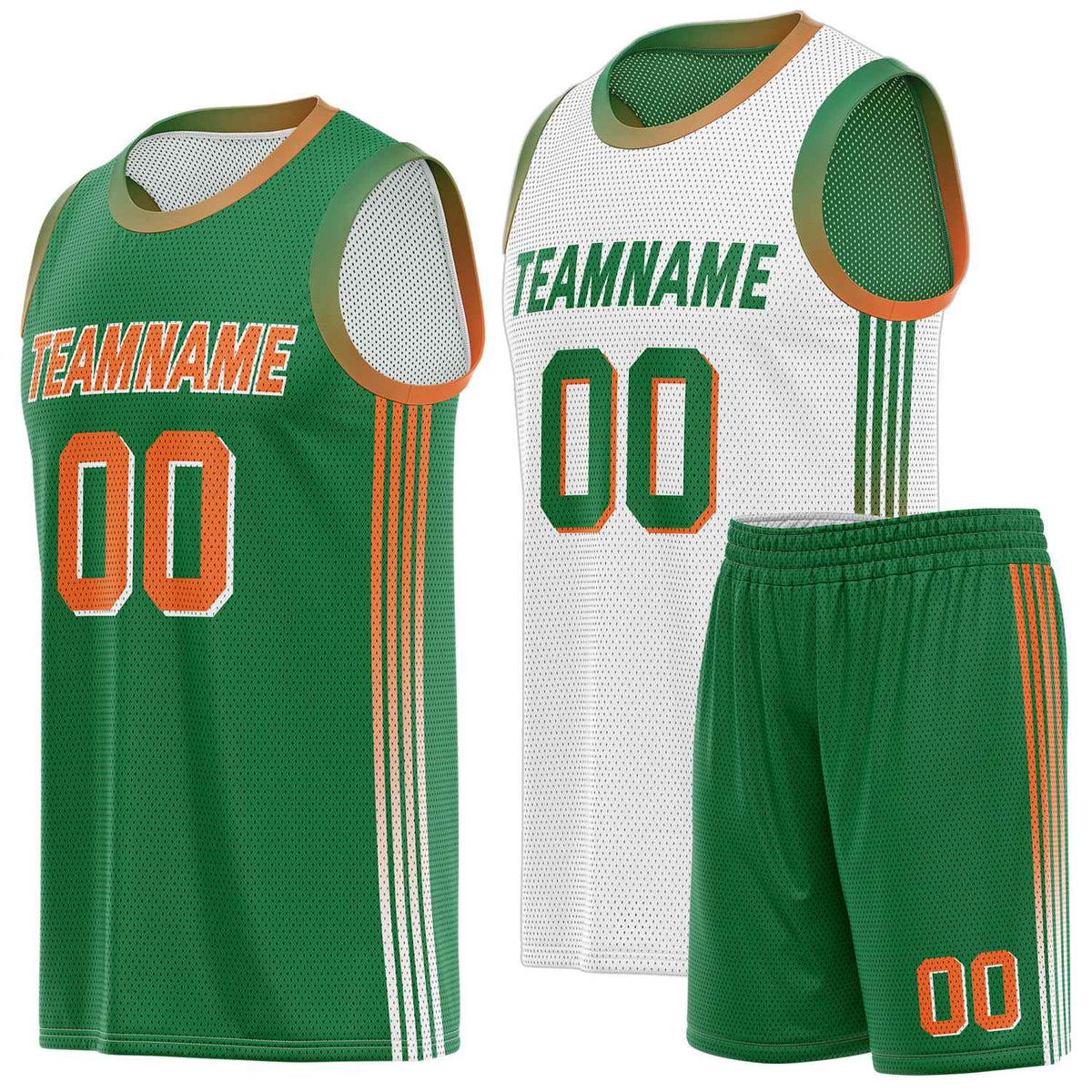 Custom Reversible Green Orange Basketball Uniform Set | Team &amp; Player Name - Vosoli