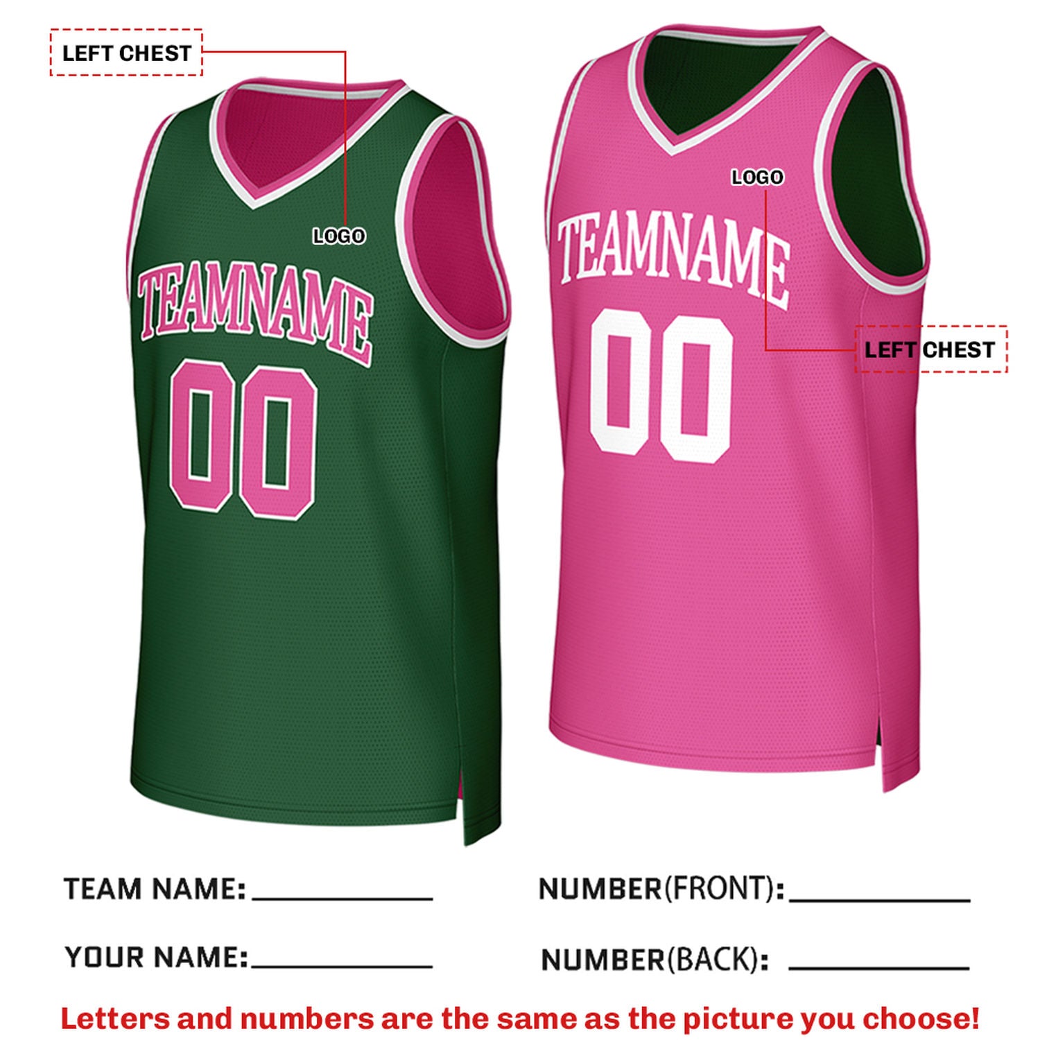 Custom Reversible Green & Pink Mesh Basketball Jersey | Personalized Team Jersey | Vosoli