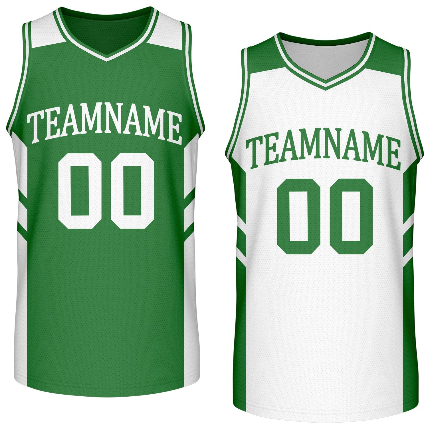 Custom reversible green white basketball jersey, personalized team name number logo breathable mesh sports top for men women youth game practice wear - Vosoli
