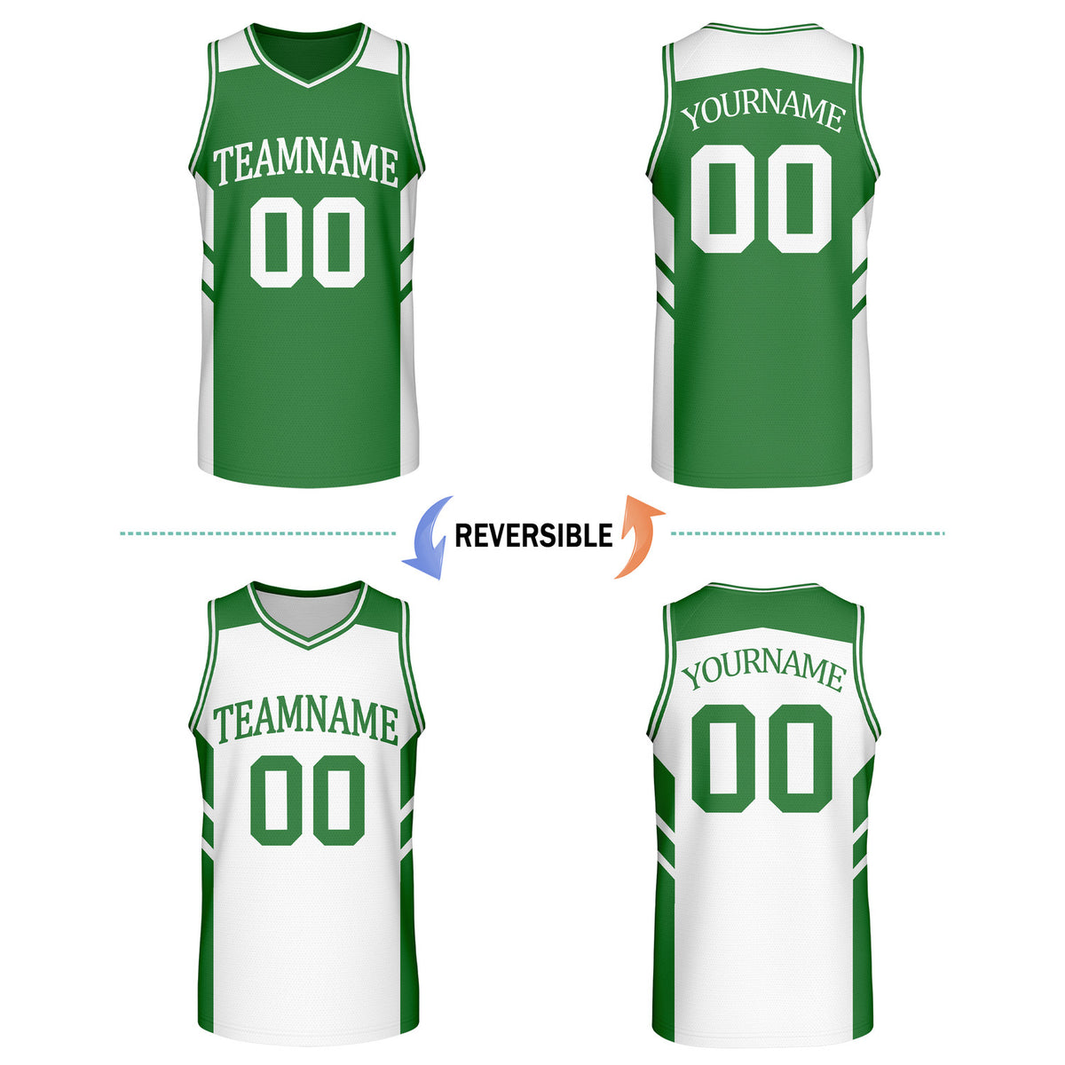 Custom Reversible Green White Basketball Jersey | Personalized Team Jersey | Vosoli