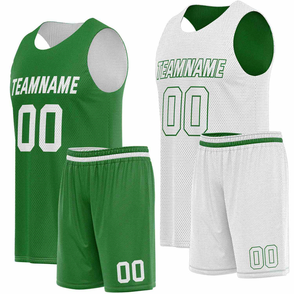 Custom Reversible Green White Basketball Uniform Set | Team Name &amp; Number - Vosoli