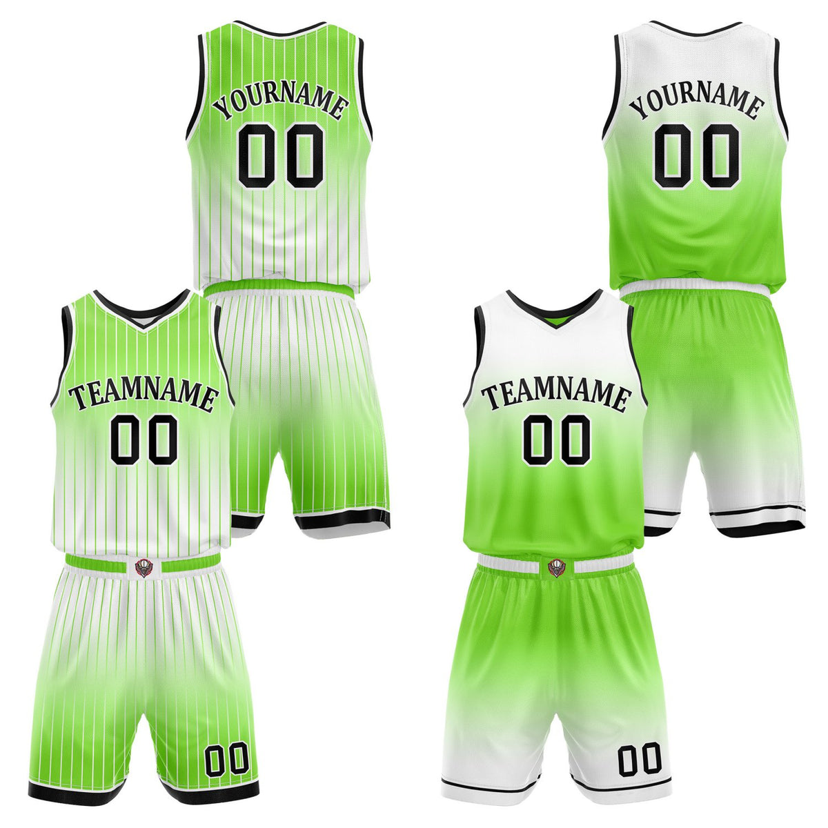 Custom Reversible Green White Gradient Striped Basketball Uniform Set | Team &amp; Player Name - Vosoli
