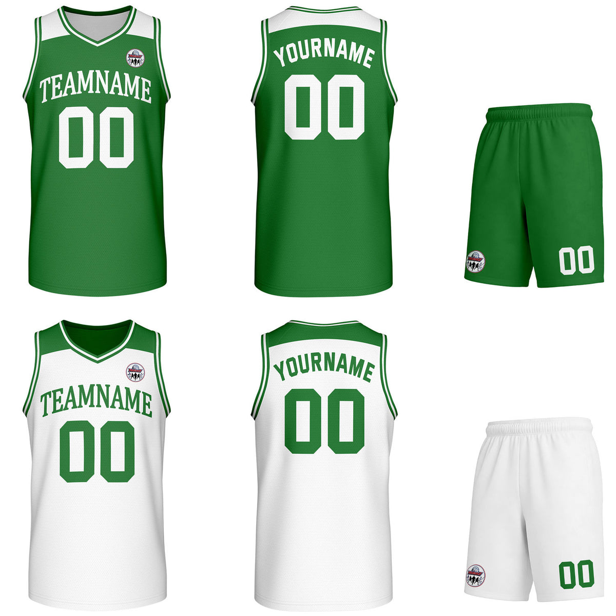 Custom Reversible Green White Basketball Uniform Set | Team Name &amp; Number - Vosoli