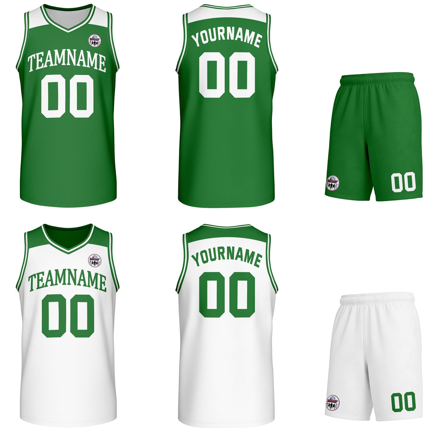 Custom Reversible Green White Basketball Uniform Set | Team Name & Number - Vosoli