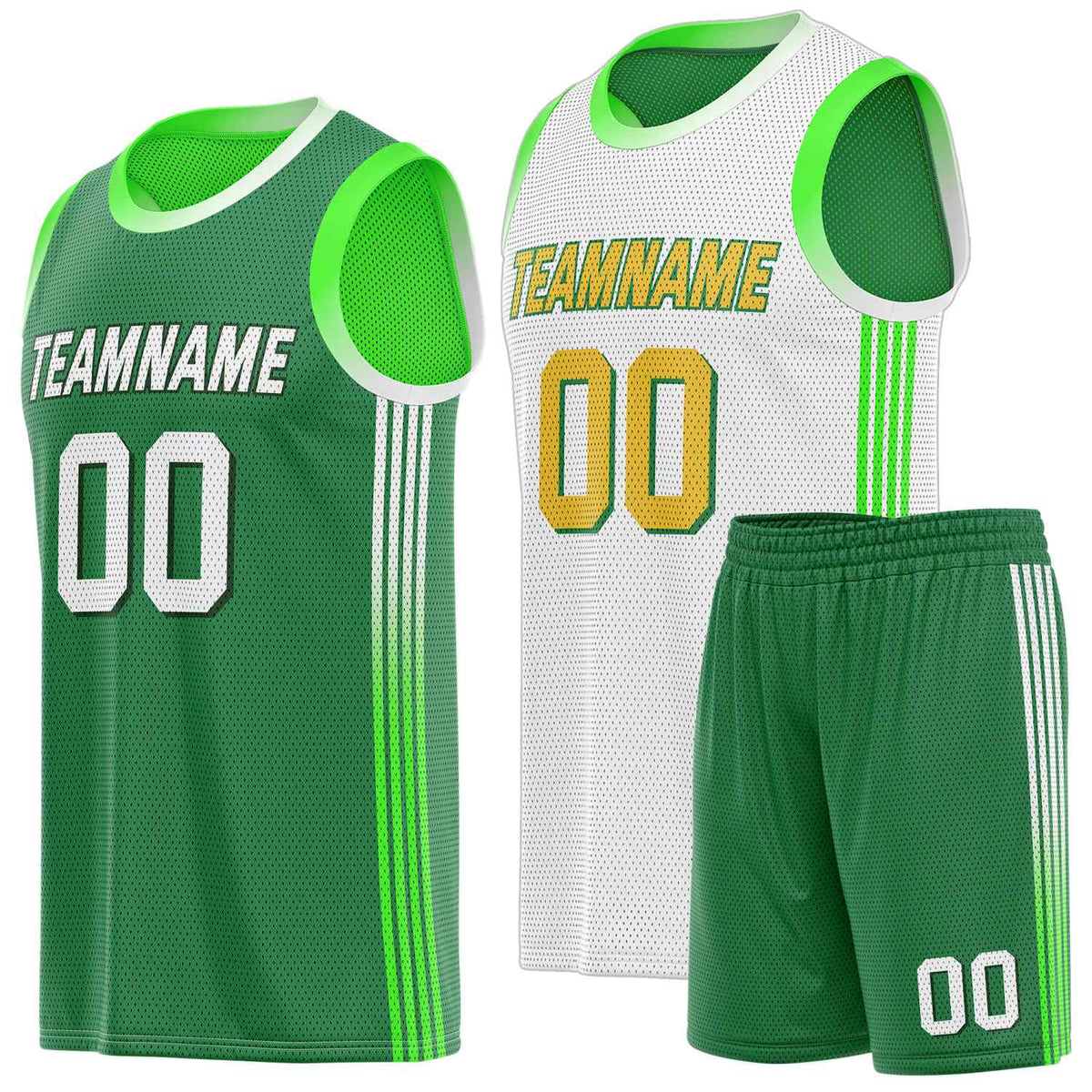 Custom Reversible Green White Basketball Uniform Set | Team &amp; Player Name - Vosoli